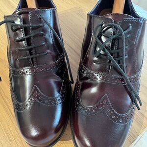 Clarks Burgundy Leather Brogue Flats
